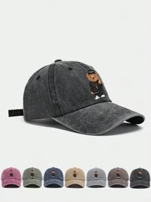 1pc Men's Retro Casual Baseball Cap, Women's Brimmed Sun Hat, Creative Printed Hip-Hop Bear Theme, Suitable For Streets And Games - Multicolor - View 1