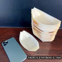 50 piezas Bandeja de barco de madera desechable, mini plato de comida, bandeja de sushi de hoja, bol de madera, para catering y uso doméstico, cocina, regalo de Navidad