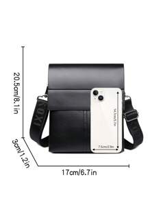 saroxi 1pc Men's Shoulder Bag, Mini Messenger Bag For Men, Casual Crossbody Bag With Side Pockets, Versatile For Commuting, PU Leather, Minimalist Style Black Or Brown Bag, Gift For Boyfriend