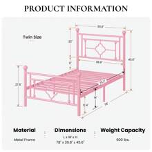 SHA CERLIN 14 Inches 4 Size 4 Color Metal Platform Bed Frame/Vintage Iron-Art Headboard And Footboard/Mattress Foundation/No Box Spring Needed/Noise-Free/Easy Assembly, Room Decor, Bedroom Christmas Decorations Home Decor Christmas Gift, Gold|White|Black|Pink * Bed Frame Queen Queen Bed Frame Bed Frame Full Full Size Bed Frame King Size Bed Frame Twin Bed Frame Room Decor Home Decor Christmas Decor Bedroom Decor Valentine Day Decor Storage Living Room Decor Furniture House Decor - 粉色 - 查看 8