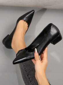Women's Pointed Toe Low Platform High Heels, Comfortable Work Professional Dress Shoes, Durable & Fashionable Leather Pumps - Black - View 5