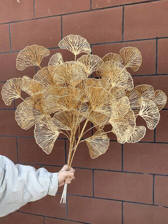 1/3/5 st konstgjorda ginkgoblad, gyllene falska aprikosbladsstjälkar, vasfyllning, lämplig för hemträdgård bröllopsdekoration, rumsdekoration, vinterfamiljebordsdekoration, vårdekoration till månens nyår, presenter, födelsedagsexamen, falska växter