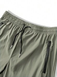 4pcs Men's Solid Color Casual 3/4 Pants With Pockets, Drawstring Waist High Stretch Trousers Suitable For Outdoor Activities, Reflective Design, Spring/Summer - Multicolor - View 9