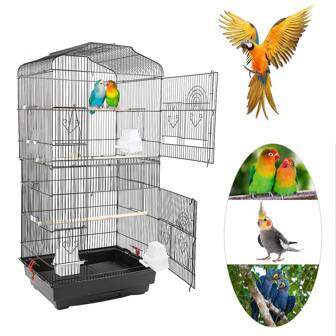 Gabbia per uccelli in metallo -46*36*92cm -per canarini e pappagallini con accessori