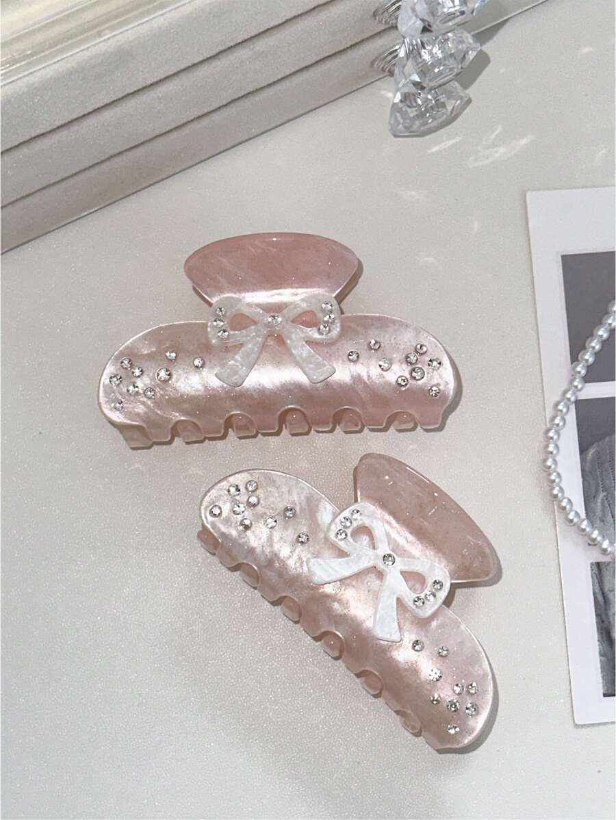 OUSEON 新娘爪夹 新娘发饰，婚礼爪夹带水钻标志，适合单身派对和新娘送礼会的准新娘礼物情人节情人节发夹发夹发夹发夹发夹秋冬女士发饰蝴蝶结适合度假装女士 - 彩色 - 查看 1