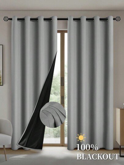 2pcs Blackout Curtains With Thermal Insulated Lining, Solid Color Lightweight Blackout Curtains, Top Grommet Design, Suitable For Living Room, Bedroom, Kitchen, Bathroom, Home Decor