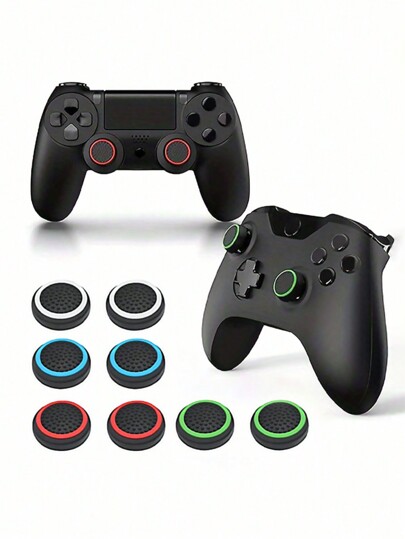 4 pièces Capuchons de joystick en silicone bicolores compatibles avec les manettes PS3/PS4/PS5/XBO/X360, accessoire de protection pour joystick de jeu