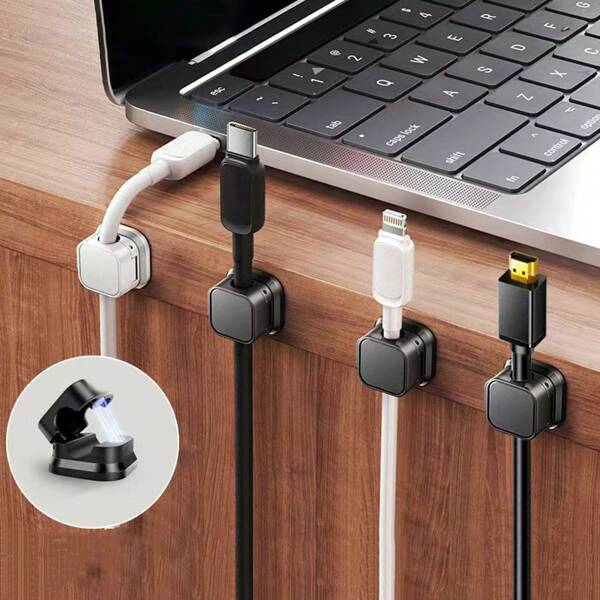 3pcs/6pcs Magnetic Cable Organizer, Desktop & Wall-Mounted, Cord Holder, Data Cable & Charger Organizer Clips With Hook Accessories Back To School
