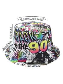 Cappello a secchiello unisex reversibile, in stile retrò anni '90 e '80, design con motivo vintage, cappello a secchiello casual da streetwear