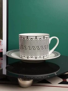 Zestaw kubków z żelaznym wzorem w kształcie linii okiennej, 1 szt., zawiera ceramiczną filiżankę i spodek o pojemności 270 ml, odpowiedni do biura, domu i kawiarni