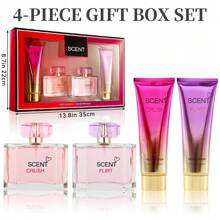 4-Piece Set, Women's Eau De Toilette Spray And Body Lotion Gift Box, Lasting Fragrance, 2 Different Flavors, Very Suitable For Halloween, Holiday Gifts, Dating, Daily Life, Parties, 3.4 Fluid Ounces Of Perfume, 4.1 Fluid Ounces Of Body Lotion - 4-Piece Set - 查看 3