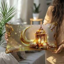 غطاء وسادة ديكورية بتصميم هلال رمضان الكريم الذهبي، مطبوع على جانب واحد من المخمل الخوخي، مقاس 30*50/40*60 سم، مناسب للأريكة الحديثة البسيطة، ديكور غرفة المعيشة، ديكور الحفلات، هدية - متعدد الألوان - مشاهدة 6