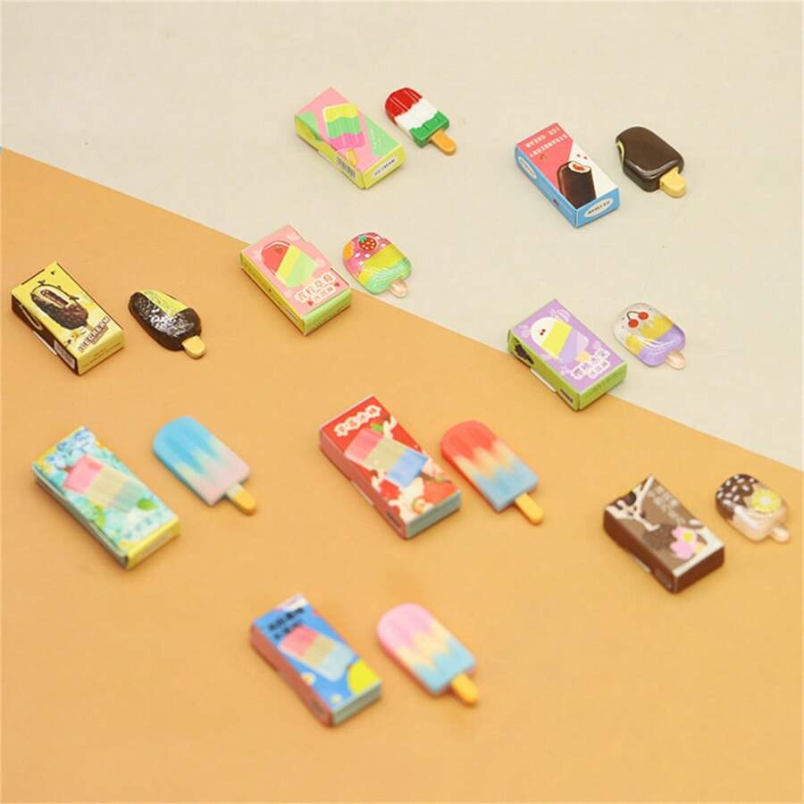 5 pièces/10 pièces Assortiment aléatoire de mini modèles réalistes de sucettes glacées, jouets décoratifs, set de jeu d'aliments miniatures