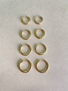 4pairs Minimalist Hoop Earrings - Yellow Gold - View 1