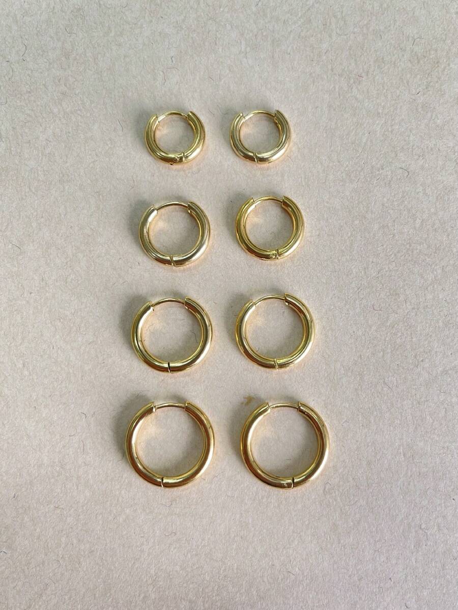 4pairs Minimalist Hoop Earrings - Yellow Gold - View 1