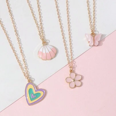 NAIZHU 4 cái/bộ Trẻ em Nhẹ Sang trọng Hoa lột vỏ Hình trái tim Bộ vòng cổ , Buổi tiệc Phụ kiện