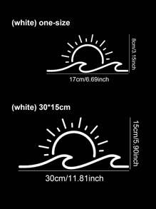 1pc White 30*15cm Sun Wave Car Window Bumper Sticker, Suitable For Car Window, Laptop, Bicycle, Cute Sun Flower Decor For Rearview Mirror, Car Accessories, Vinyl Sticker, DIY Waterproof Decoration - White - View 3