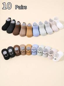 10 pares de calcetines casuales de tesoro para bebé para las cuatro estaciones con calcetines unisex simples, calcetines de bebé, calcetines recién nacidos, calcetines de niños pequeños, calcetines de infantes.