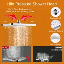 Shower Head, All Metal Rain Shower Head With Handheld Spray Combo, High Pressure 10" Rainfall Shower Head And 14" Height Adjustable Shower Arm, 3-Way Diverter, Brushed Stainless Steel Handheld Shower Hand - 亮銀色 - 查看 6
