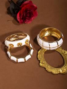 1pc Fashion Personalized Feeling White Dripping Oil Elastic Bangle, Suitable For Daily Wear, Party Gifts