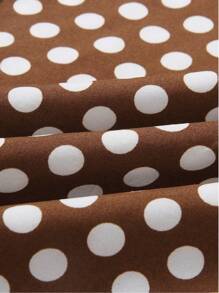 Graduation Womens Polka Dot Tie Waist Irregular Cocktail Midi Dresses Sleeveless Halter Neck Sexy Sundress - 咖啡棕 - 查看 5
