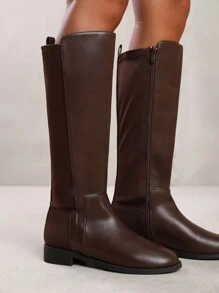 Where’s That From PARKER KNEE HIGH BOOTS WITH SIDE ZIP - Dark Brown PU - View 1