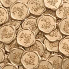 10/30pcs Eucalyptus Leafs Wax Seal Stickers Self-Adhesive Wedding Invitation Envelope Seal Golden Stickers For Decorating Wedding Invitations, Christmas, Gifts - Gold - View 1