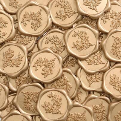 10/30pcs Eucalyptus Leafs Wax Seal Stickers Self-Adhesive Wedding Invitation Envelope Seal Golden Stickers For Decorating Wedding Invitations, Christmas, Gifts