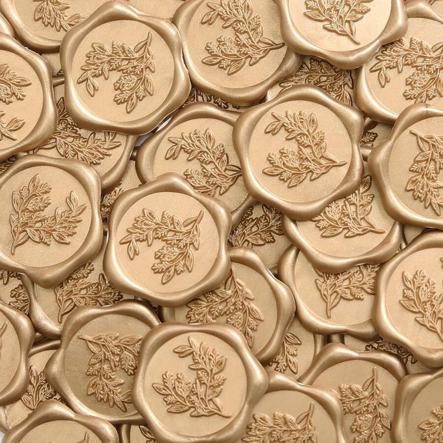 10/30pcs Eucalyptus Leafs Wax Seal Stickers Self-Adhesive Wedding Invitation Envelope Seal Golden Stickers For Decorating Wedding Invitations, Christmas, Gifts - Gold - View 1