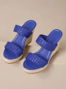 Retro High Heel Sandals For Women, Thick Sole Wedge Platform Slides, Woven Casual Beach Outdoor Slippers, Versatile Personalized Wear, Summer