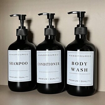 3pcs 500ml Bathroom Dispenser Set, Shampoo Conditioner Body Wash Refillable Bottles, Home Storage Containers