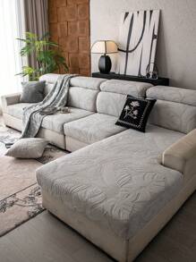 1pc Floral Pattern Stretch Velvet Sofa Slipcover, Elastic Soft Cushion Cover, All-Wrap Style Suitable For All Sofas, 4-Season Use - Light Grey - View 9