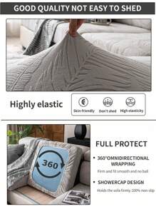 1pc Floral Pattern Stretch Velvet Sofa Slipcover, Elastic Soft Cushion Cover, All-Wrap Style Suitable For All Sofas, 4-Season Use - Light Grey - View 8