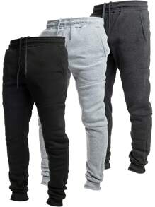 3 Pack Fleece Active Tech Joggers For Men, Mens Sweatpants With Zipper Pockets - Black / Charcoal / Heather Grey - View 1
