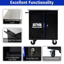 Double-Door Clapboard Multi-Function Tool Cart, Black+Blue - Black+Blue - View 3