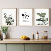 3PCS/SET Modern Green Plant Canvas Paintings - HD Print Wall Art For Bathroom, Bedroom, Kitchen, Office, Living Room - Frameless -Stunning Plant Leaf Pattern - Home Decor