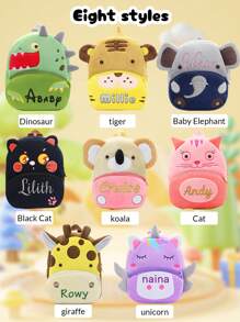 LICVIC 1 pieza Mochila infantil con nombre bordado personalizado, útiles escolares de vuelta al cole para niños, mochila con dibujos animales, bolsa escolar con nombre bordado personalizado, regalo para niños, mochila para guardería, bolsa de almacenamiento escolar, bolsa de almacenamiento de papelería, suministros para estudiantes, suministros para guardería, mochila con dibujos animados, regalo de Navidad, regalo de cumpleaños, regalo de vuelta al cole, regalo de Año Nuevo, regalo para niño, regalo para niña, dinosaurio, tigre, koala, gato, jirafa, unicornio, elefante