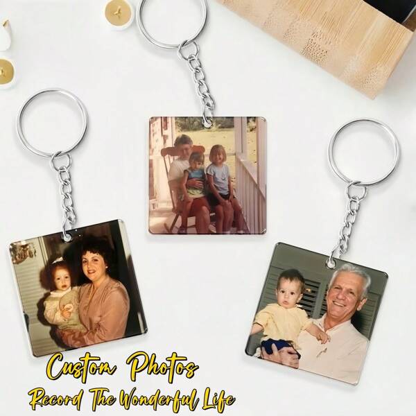 1PC Personalizado Bonito Quadrado Foto Multi-Tamanho Estilo Personalizado Moda Bonito Engraçado Textura Personalizada Acrílico Chaveiro Bolsa Pingente Pequeno Presente