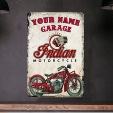 Customized Name Or Text Vintage Motorcycle Garage Metal Sign - Personalized Wall Decor, 8x12 Inches