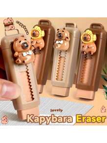 1 Pc Capybara Themed Push-Pull Eraser: High-Quality Synthetic Rubber, Ideal For Daily Office Use - Multicolor - View 1
