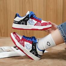 Nuevos tenis con plataforma de estilo graffiti para mujer, zapatos deportivos casuales y con estilo para uso al aire libre y correr - Rojo - Ver 3