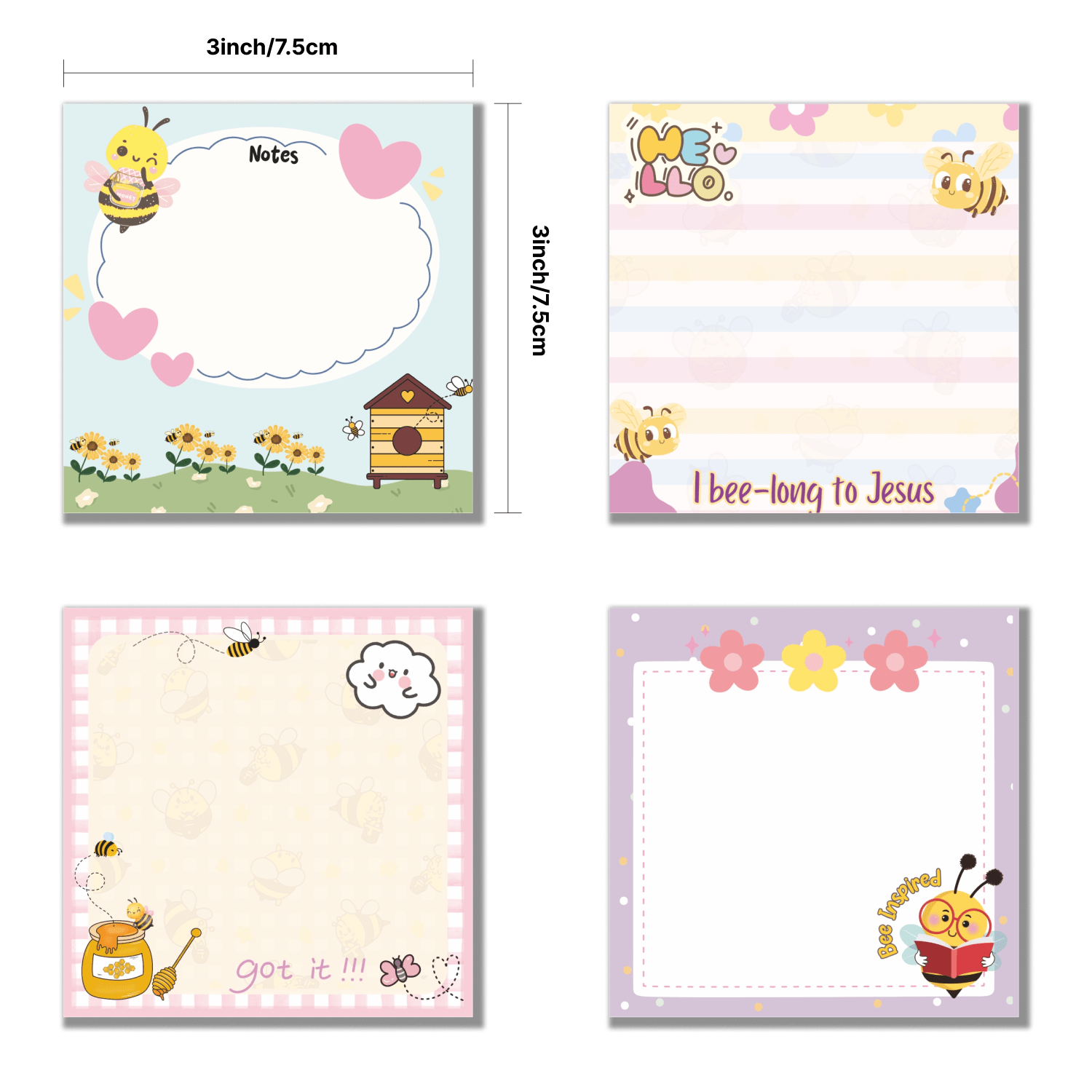 4pcs Bee Sticky Notes 3x3 Inch Cute Bee Note Pads Adhesive Bee Memo ...