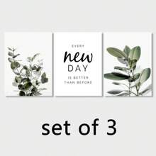 3PCS/SET Modern Green Plant Canvas Paintings - HD Print Wall Art For Bathroom, Bedroom, Kitchen, Office, Living Room - Frameless -Stunning Plant Leaf Pattern - Home Decor
