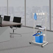 Broom And Mop Holder Cleaning Supplies Organizer Mop Organizer Height Adjustable 34.3-51.2in Freestanding Broom Holder W/4 Lockable Universal Wheels 5 Slots 6 Hooks For Home Restaurant Hotel