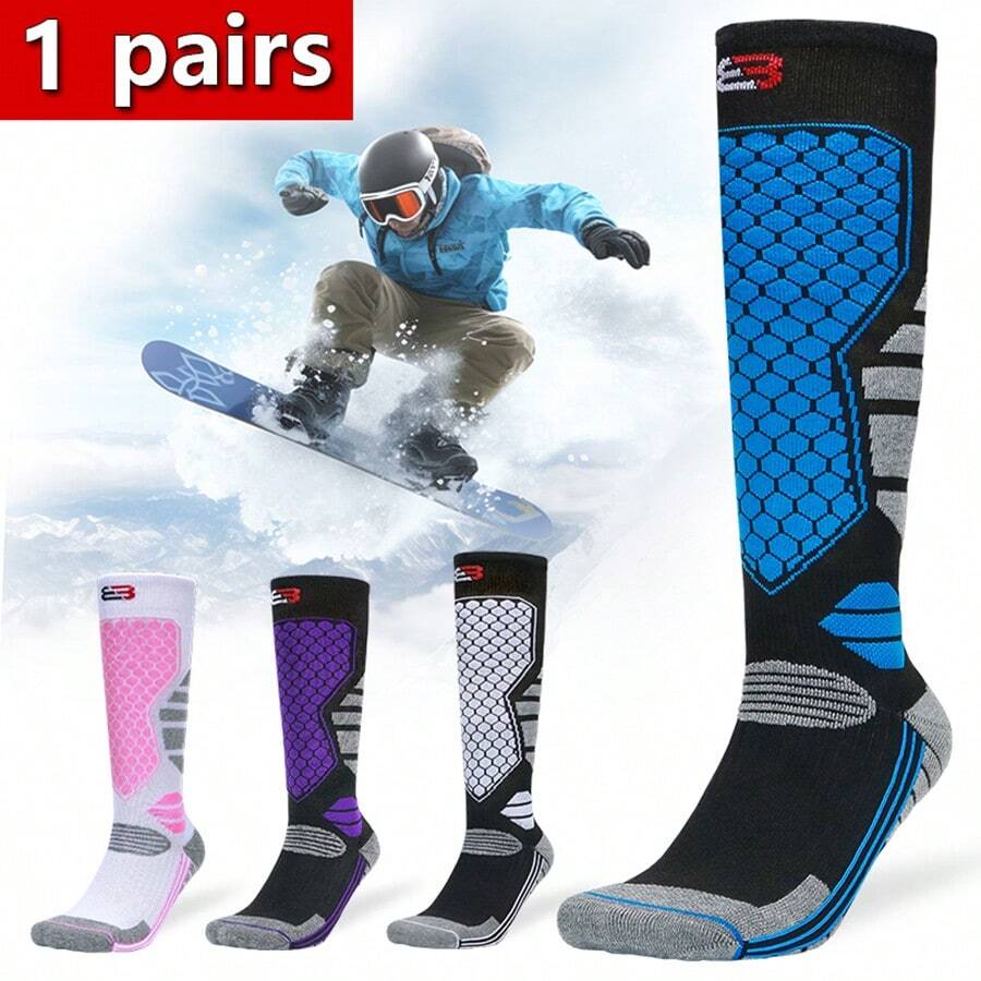 1 Pair Thick Warm Ski Socks, Tall Over-The-Calf Cushioned Winter Socks For Men And Women, Suitable For Skiing, Ice Skating, Hiking, Horseback Riding, Motorcycling, Sports