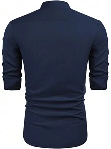 Camisas Casual Playa De Guayabera Cubana Para Hombre - Azul Marino - Ver 6