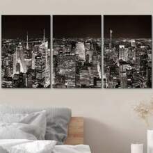 纽约市中城天际线三件套 - 帆布艺术壁画印刷帆布海报帆布画家庭办公室壁挂装饰无框 - 彩色 - 查看 1