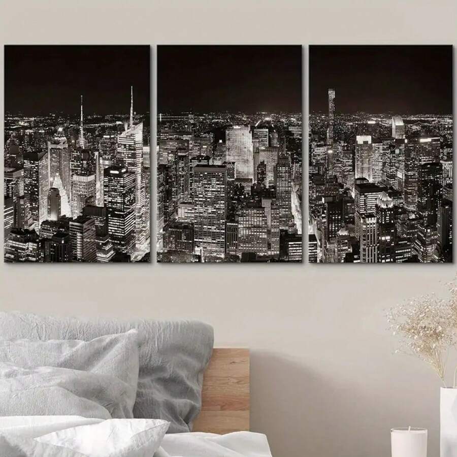 纽约市中城天际线三件套 - 帆布艺术壁画印刷帆布海报帆布画家庭办公室壁挂装饰无框 - 彩色 - 查看 1