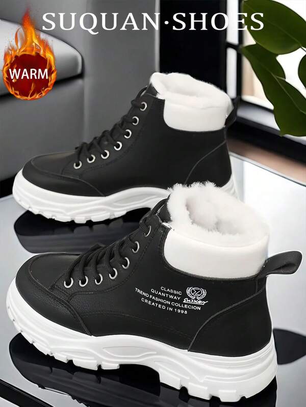 1 Pair Women's Leather Snow Boots, Khaki Color, Sheepskin Lining Keeps Warm, Thickened, Platform Sole, Fashion, Versatile, Casual, Athletic, Must-Have For 2024