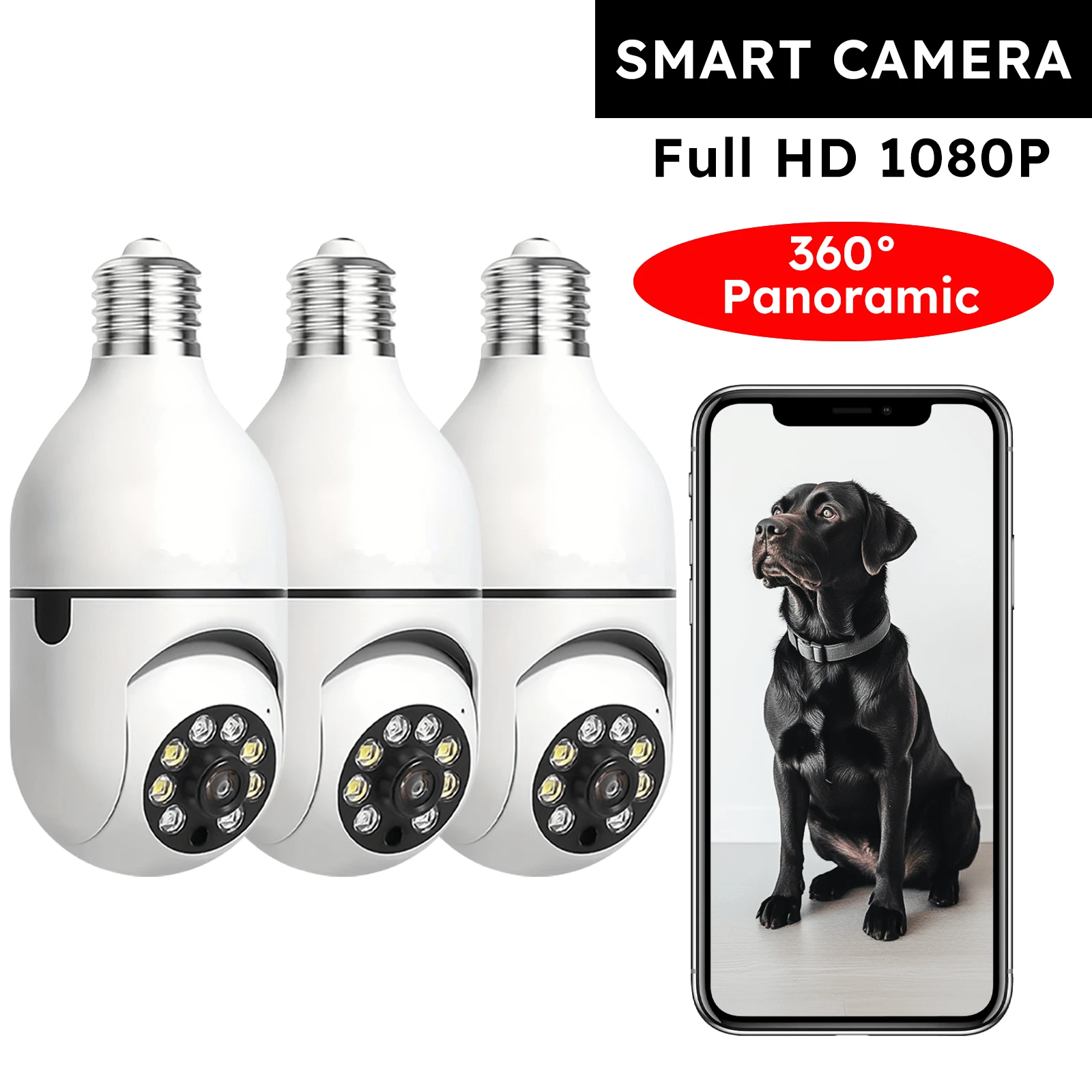 3PCS, Light Bulb Security Camera, 2.4GHz WiFi, 1080P Security Cameras, Ease Life App, 360°Color Night Vision, Motion Detection, Audible Alarm, Two-Way Talk, Easy Installation, D112 - 白色 - 查看 1